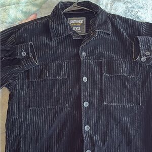 Black Lightweight Shirt Jacket with Pinstripes